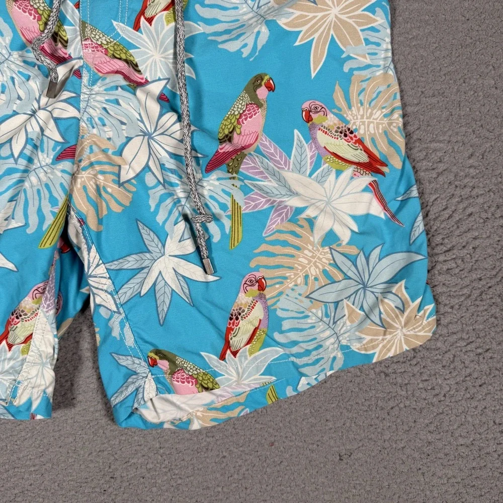 Villebrequin Shorts Mens XXL Blue Floral Parrot All Over Swim Board Pockets Logo